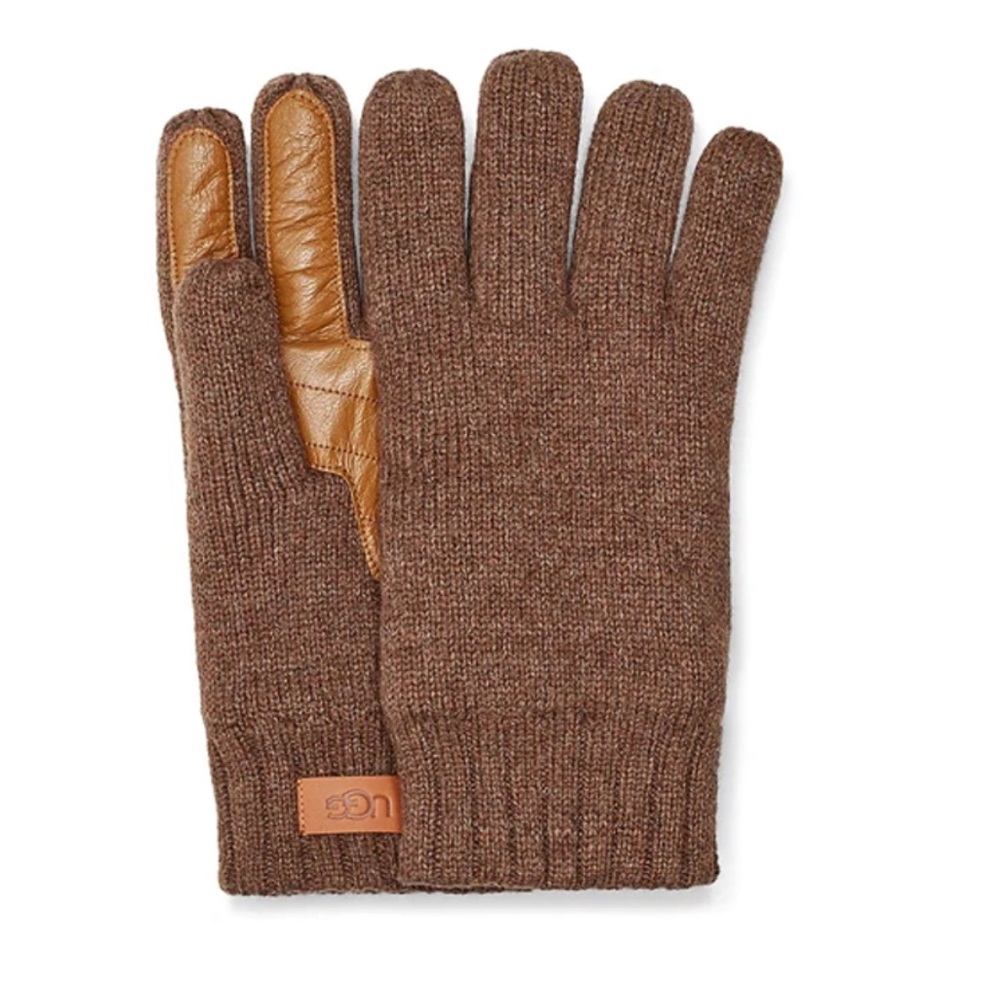 UGG PALM PATCH LEATHER & KNIT GLOVES IN STOUT  S/M  New
